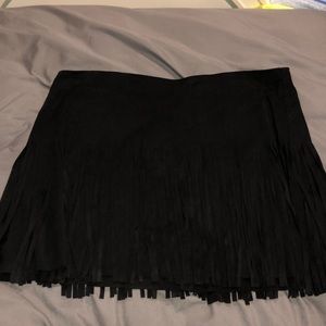 Black suede fringe skirt